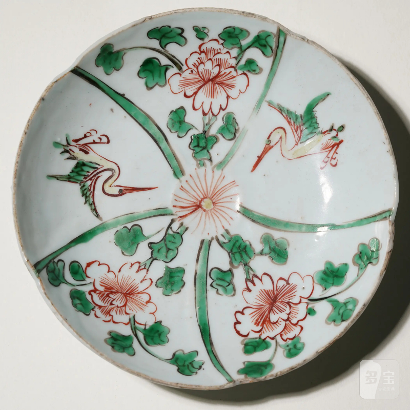 明晚期 景德镇古渡红绿彩花鸟图盘一对 - 图8